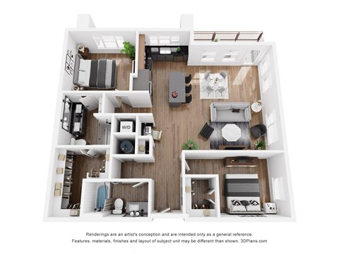 a 1 bedroom floorplan is shown in this rendering